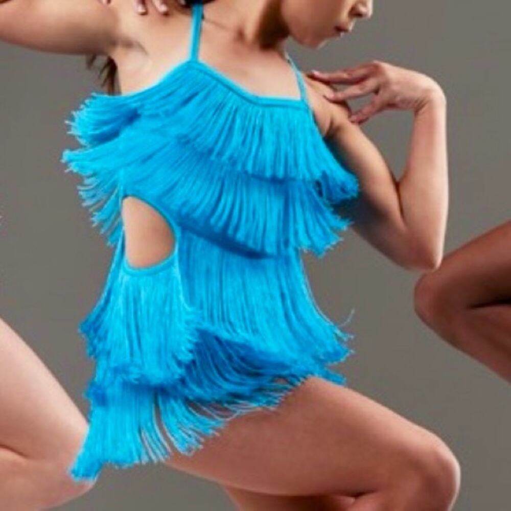 Weissman blue “see me now” cut out Fringe Dance Costume size Medium Child - Picture 2 of 10